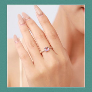 S925 Sterling Silver Square Gradient Faceted Gem Slim <b>Adjustable</b> <b>Ring</b> Ins Niche Design Gift Daily Wear Silver Jewelry For Women - Product Image 2