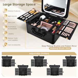 Large Makeup Case with LED Mirror Makeup <b>Box</b> Travel Train Case with LED <b>Lighted</b> Mirror Portable Cosmetic Brush Organizer Storage - Product Image 2