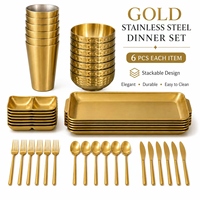 Ensemble de vaisselle de 36 pièces en acier inoxydable 304 de qualité alimentaire, sans BPA, comprenant assiettes carrées classiques, bols, tasses, couteaux, fourchettes, pour hôtel