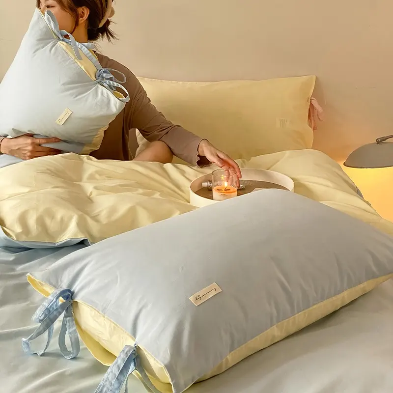 キングサイズのベッドカバー寝具セット黄色と青のキルトセットのための高品質の羽毛布団カバーセット寝具