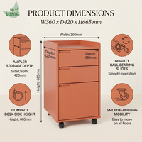 Meuble de rangement en bois orange brûlé écologique pour bureau à domicile avec 3 tiroirs, armoire mobile avec roulettes verrouillables OEM ODM