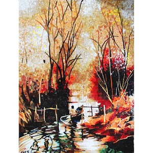 Pintura artística Creek Cruise Glass Mosaic Mural Wall Decor Puzzle Mosaic Village Scenery Hand Cut Artist Abstract Glass Tiles - Product Image 1