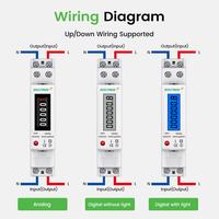 Wattmeter Fase Tunggal 1P dengan Layar LCD, Pengukur Energi, Pengukur Konsumsi KWh 5(60)A 230VAC 50Hz, Pemasangan Din Rail