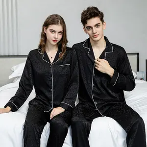 High Quality Home Ice Silk Pajama Sets Long Sleeve Pyjama Sleepwear Homewear Night Wear 2 Pcs Sets