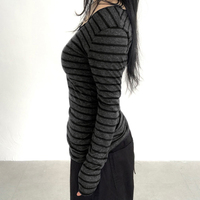 T-shirt en tricot rayé à manches longues Y2K pour femme, coupe ajustée, col rond, streetwear décontracté, haut tendance automne