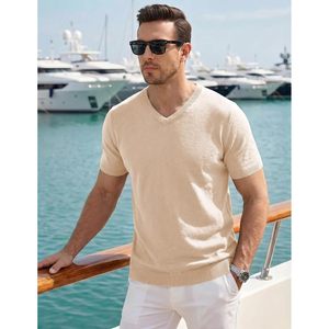 Suéter de Manga Corta con Cuello en V para Hombre, Mezcla de Lana, Tejido Suave, Estilo Casual de Negocios, Marca FOXA - Product Image 3