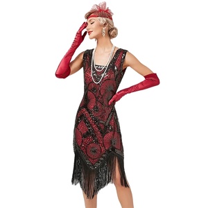 Phụ nữ 1920S tuyệt vời Gatsby charleston bên trang phục sequin tua Cocktail ăn mặc cộng với kích thước vuông cổ không tay flapper Ăn mặc - Product Image 1