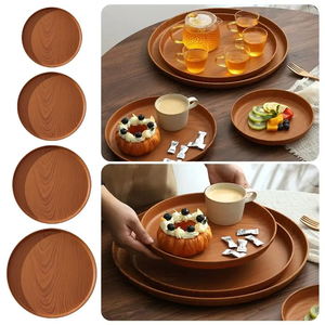 Assiettes creuses réutilisables en plastique léger à motif grain de bois pour la maison et la cuisine, idéales pour salades, desserts et collations en cuisine ou dans les restaurants. - Product Image 6