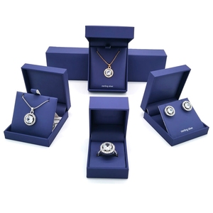 Nuevo rectángulo cuadrado azul cuero joyero personalizado al por mayor anillo COLLAR COLGANTE caja para almacenamiento de joyas - Product Image 1