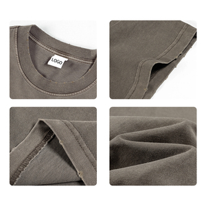 Vente en gros personnalisée de T-shirts rétro à col rond pour hommes, en coton, coupe oversize, grande taille, délavé, effet délavé à l'acide - Product Image 3