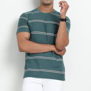 Logotipo personalizado de alta calidad de manga corta Camiseta 100% algodón a rayas para hombre cuello redondo Regular Fit camiseta Unisex - Product Image 3