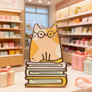 เข็มกลัดโลหะรูปหนังสือการ์ตูนน่ารักสำหรับนักเรียน รูปทรงนาฬิกาทราย พิมพ์ลายแบบไดคัท งานโลหะแข็งแรง ขายส่ง - Product Image 3