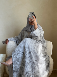 Leduo Customized Summer White Color Print Abaya Breathable Modest Floor Length <b>Dress</b> <b>Loose</b>-<b>fitting</b> style Abaya for Muslim - Product Image 3