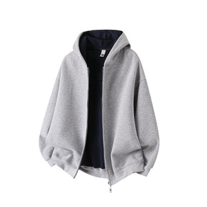เสื้อฮู้ดผู้ชายสีดำทรงโอเวอร์ไซส์ สวมใส่สบายๆ สำหรับฤดูใบไม้ร่วง แขนเสื้อปกติ สีพื้น ผ้าถักเนื้อเฟรนช์เทอร์รี่ - Product Image 3
