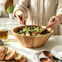 Bol à salade en bois d'acacia, grande taille, bol en bois naturel pour servir des fruits et des légumes