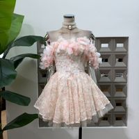 Robe de soirée sexy pour femme, nouvelle collection été, brodée, col bateau, avec décoration florale