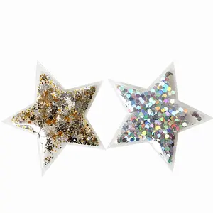 Hot Sale Custom pvc Plastic Transparent Vinyl Shaker Glitter Sequin Patches for Kid Garment