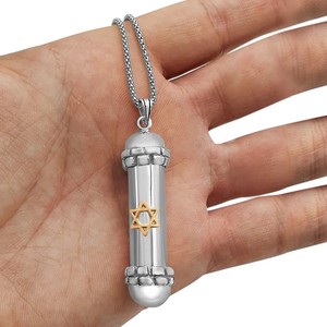 Nueva Idea judía Sart collar 316l Acero inoxidable Pvd 18K chapado en oro joyería judía <span class=keywords><strong>Mezuzah</strong></span> medallón abierto dos tonos - Product Image 2