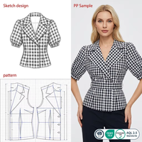 Chemisier Vintage Personnalisé de Haute Qualité à Carreaux Gingham, Manches Bouffantes, Haut Chic Rétro, Blouses et Chemises Décontractées pour Femmes