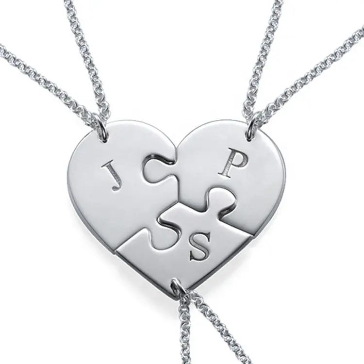 Set di gioielli personalizzati per la famiglia/fratelli/amicizia nome del migliore amico incidere la collana abbinata di Puzzle a cuore