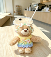Décoration de tasse à café en peluche sur le thème floral de printemps, robe en crochet faite à la main amovible et bandeau fleuri