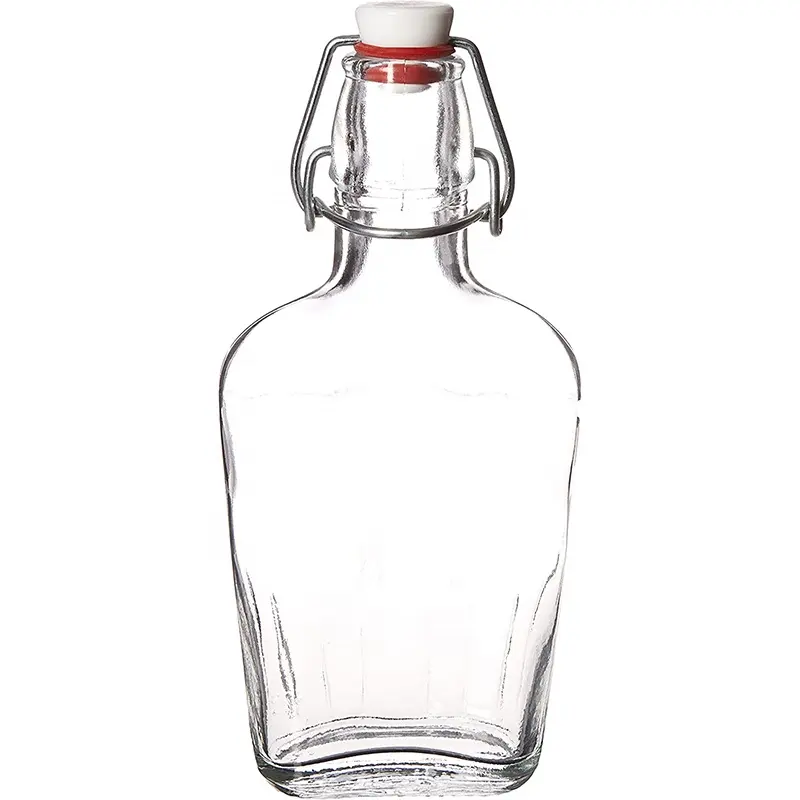 8.5 oz glass bottle with airtight stopper glass swing top lid water bottle for liquids, whiskey, liquor, wine - set of 8