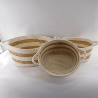 Lot de 3 petits paniers tissés avec poignées, paniers de rangement en corde de coton