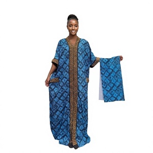 Robe Abaya Dashiki à imprimé africain, col en V, pour femmes, avec garniture en strass, tenue de soirée musulmane - Product Image 4