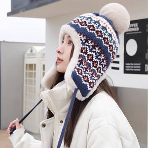 Otoño e invierno nuevo estilo étnico tejido Lei Feng sombrero cara pequeña y protección para los oídos sombrero de algodón - Product Image 1