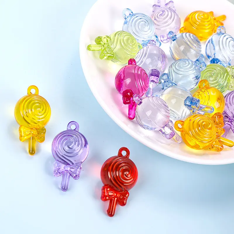 Hongzhi Loose Acrylic Lollipop Beads In Bulk Whosale Sweet Candy Gems Cartoon Plastic Beads For Baby Shower Kid Birthday Toy