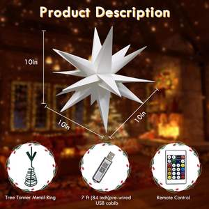 Estrella de Navidad con Luz, Compatible con Bluetooth, 25CM, Adorno para Árbol de Navidad, Luz Brillante, Alimentación USB, Decoración para Fiestas y Hogar - Product Image 4