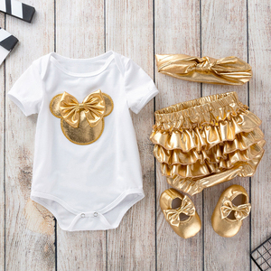 4 piezas <span class=keywords><strong>Mickey</strong></span> Summer <span class=keywords><strong>Ropa</strong></span> De <span class=keywords><strong>Bebe</strong></span> Short Gold New Born Baby Girl's + Pijama Romper Jumpsuit Onesie Newborn Baby Romper <span class=keywords><strong>Ropa</strong></span> - Product Image 2