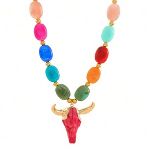 Kalung manik-manik resin bohemian berlapis emas warna-warni dengan liontin kepala banteng berbentuk hewan untuk hadiah ulang tahun pesta wanita N662 - Product Image 5