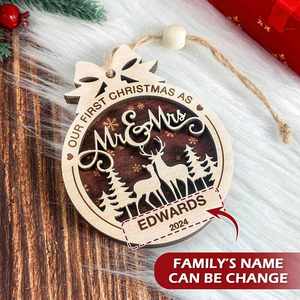 Married 2 Layered Personalized Christmas <b>Ornament</b> for <b>Couples</b> 2024 Wooden Wedding Keepsakes - Product Image 2