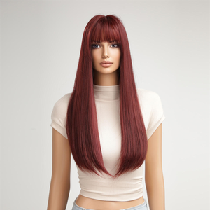 Perruque frontale 360 en dentelle transparente, cheveux vierges européens raides, rouge bordeaux, 24 pouces, densité 150%, installation facile, tendance et sécurisée - Product Image 5