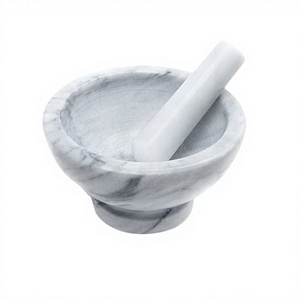 Mortier et pilon en marbre massif forme ronde broyeur de taille personnalisée avec pilon pour accessoires de table - Product Image 1
