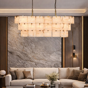 Luxury Natural Jade & Marble Panel Chandelier, Indoor <b>Lighting</b> for Hotel Lobbies, Villas, Living Rooms and <b>Dining</b> Rooms - Product Image 2