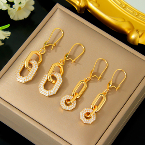 Dubai <b>Gold</b> Anti Tarnish Drop <b>Earrings</b> Fashion 21k <b>Gold</b> Plated Zirconia Geometric <b>Dangles</b> <b>Earring</b> for Women - Product Image 4