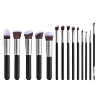 Pinceaux de maquillage professionnels de luxe en poils synthétiques de qualité supérieure, manche en bois, 14 pièces, couleur or noir, logo personnalisé