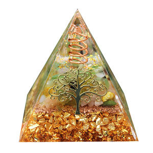 Kogiya Crystal Pyramid Resin Epoxy <b>Craft</b> With Copper Tree And Gold Shards Desktop Ornament For Home Decor - Product Image 5