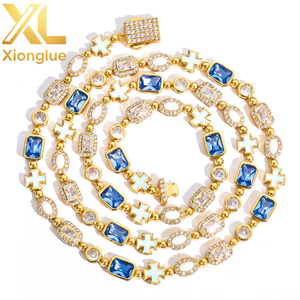 Geometric Cross Necklace for Unisex 6mm <b>Iced</b> <b>Out</b> Zircon Stones Gold Plated Gemstone Motif Hip Hop <b>Chain</b> Jewelry for Parties - Product Image 3