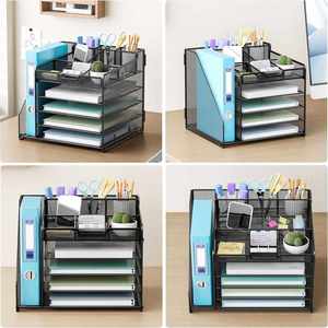 5-Tier Metal Mesh Desk <b>Organizer</b> with 1 <b>File</b> Holder & 7 Flexible Dividers Customized Logo Black for Office & Home - Product Image 4