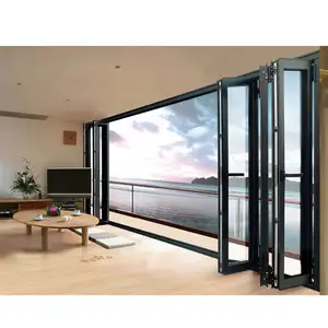 USA komersial perumahan Lowes kaca Aluminium Bi lipat akordeon Bifold pintu eksterior geser dengan kunci