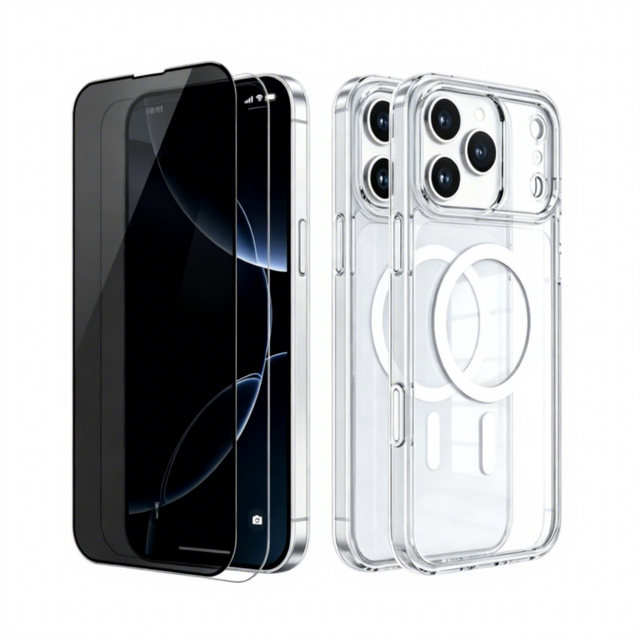Transparent iPhone 17 Pro Max case with Privacy Screen Protector Film Magnetic Shockproof Cell Phone Cover