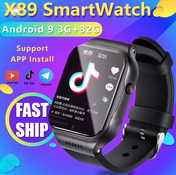 X89智能手表视频通话体温血压测量1gb 32GB安卓智能手表，带4G sim卡