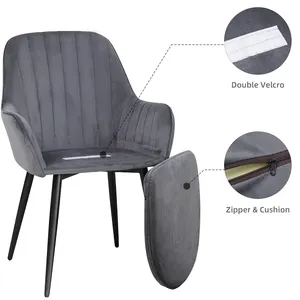 Verified Suppliers Gray Velvet Dining Table Chairs Walnut Arm Rest Mid Century Modern Dining Chair