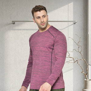 T-shirt de sport pour homme à manches longues, col rond, séchage rapide, tricoté, couleur unie violet, coupe ajustée, style sportif, 100% polyester - Product Image 1