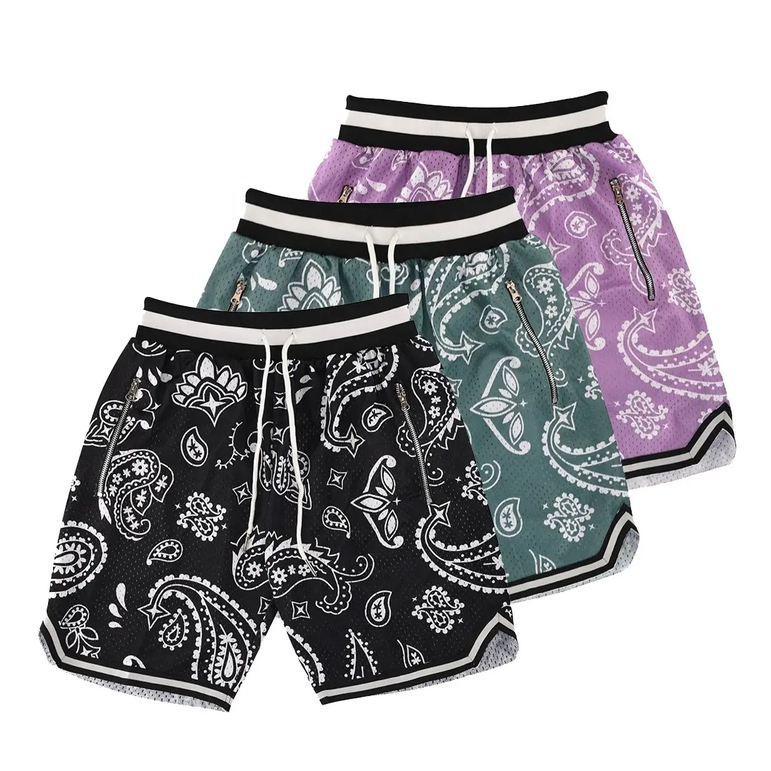 Sublimation Paisley All Over Print Designer Shorts With Pockets High Quality Mesh Polyester Shorts Men
