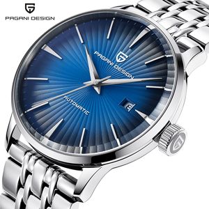Reloj mecánico automático Berjani para hombre, correa de acero inoxidable, resistente al agua hasta 30M, esfera azul, cierre plegable PD-2770G - Product Image 1