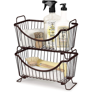 Wire Metal Iron Laundry Vegetable Fruit Basket Stackable Storage Organizer Bin Basket With Handle